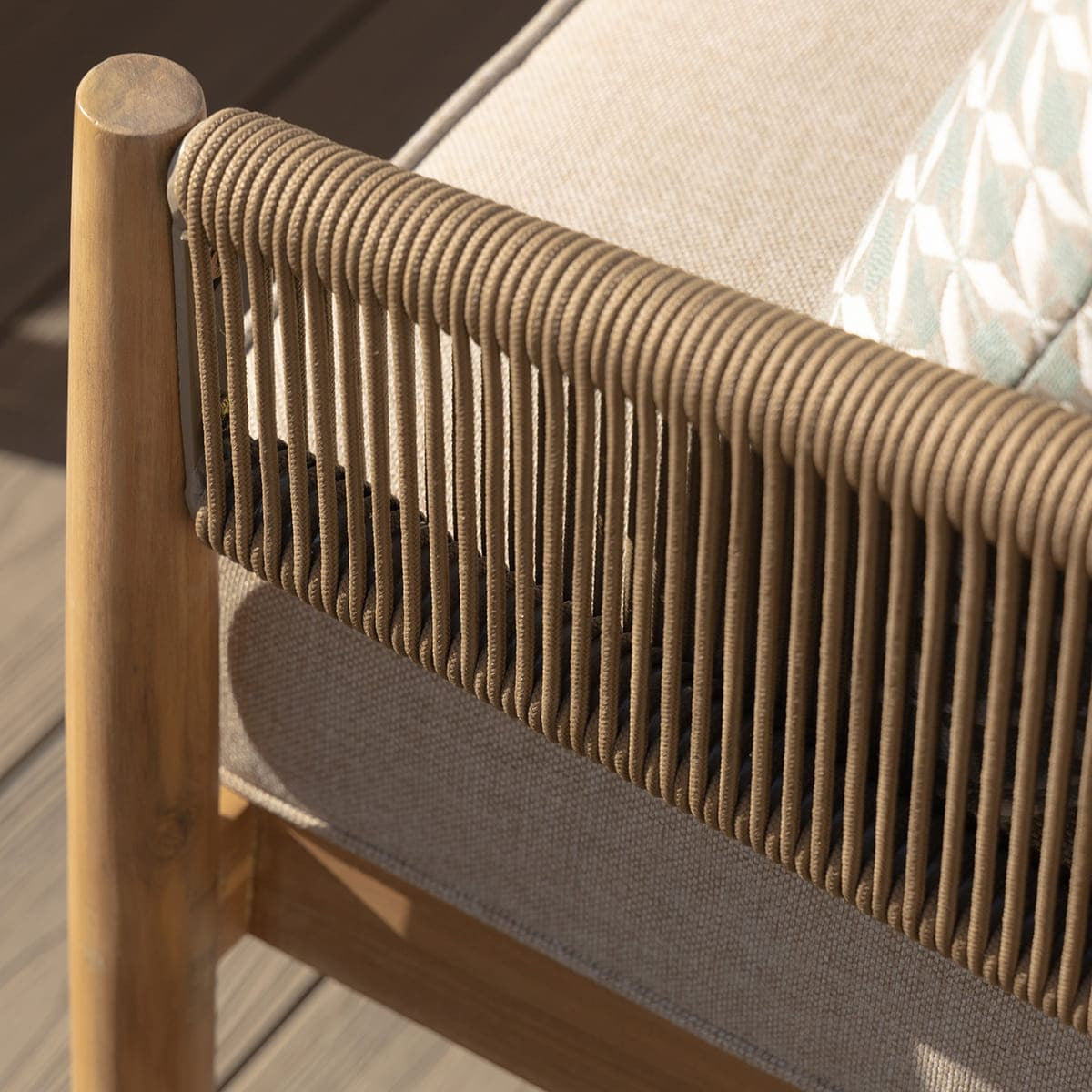 Maze Porto Sandstone Rope Acacia Wood Outdoor Corner Sofa Set | 6 Seater