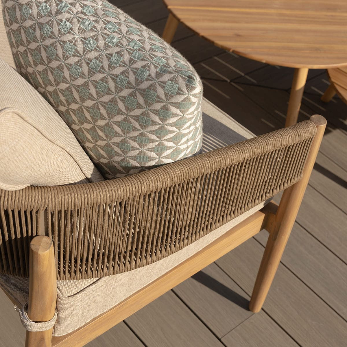 Maze Porto Sandstone Rope Acacia Wood Outdoor Corner Sofa Set | 6 Seater