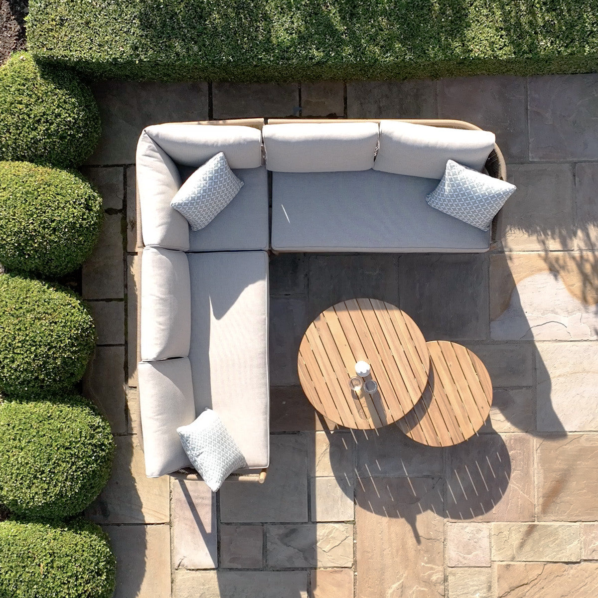 Maze Porto Sandstone Rope Acacia Wood Outdoor Corner Sofa Set | 6 Seater