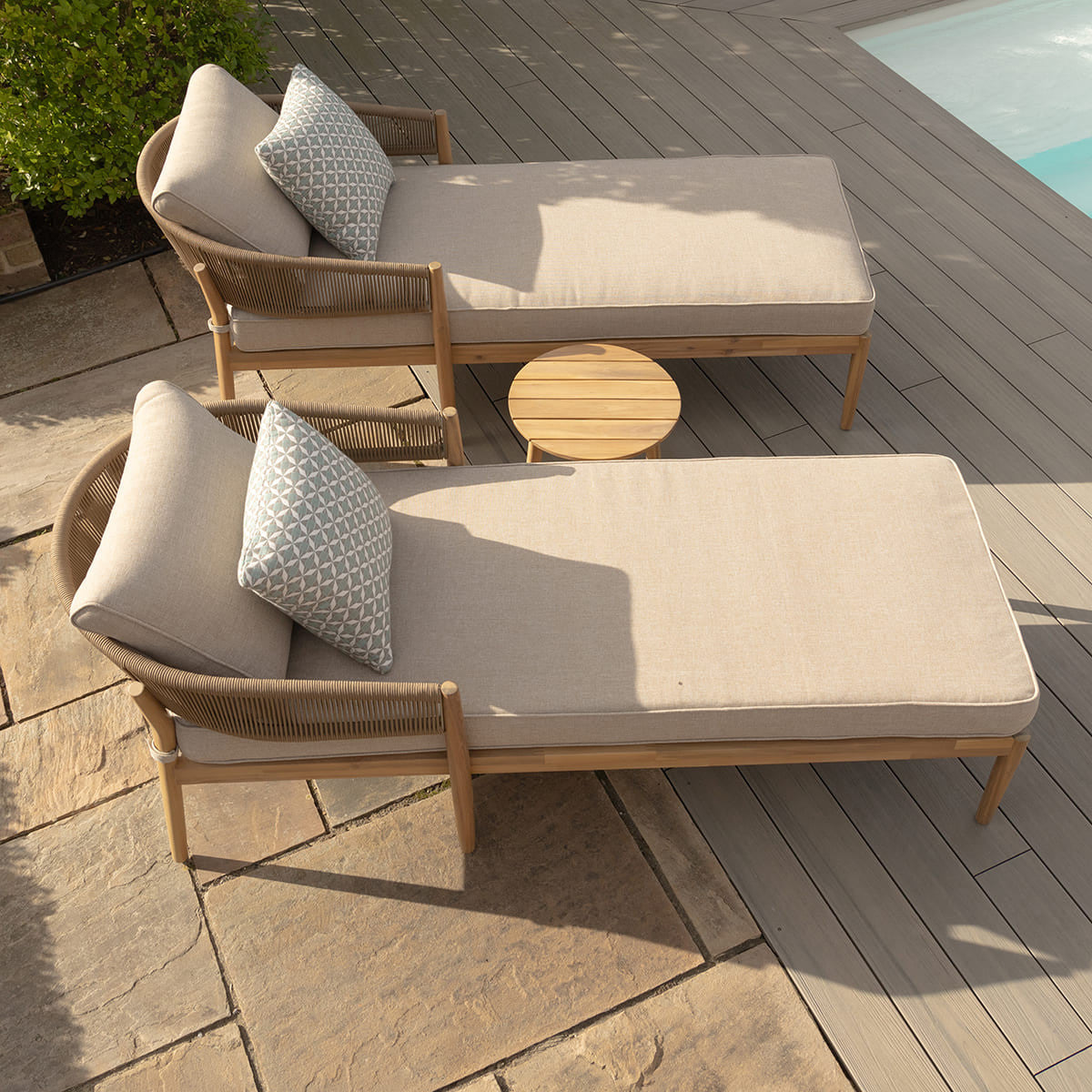 Maze Porto Sandstone Outdoor Double Sunlounger Set