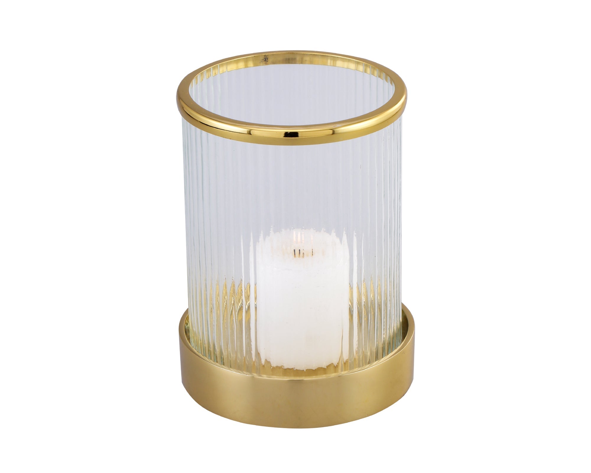Hurricane Candle Holder - Glass & Gold