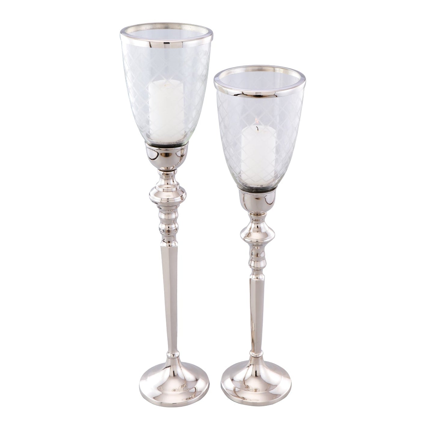 Set of 2 Baluster Nickel Candle Holders