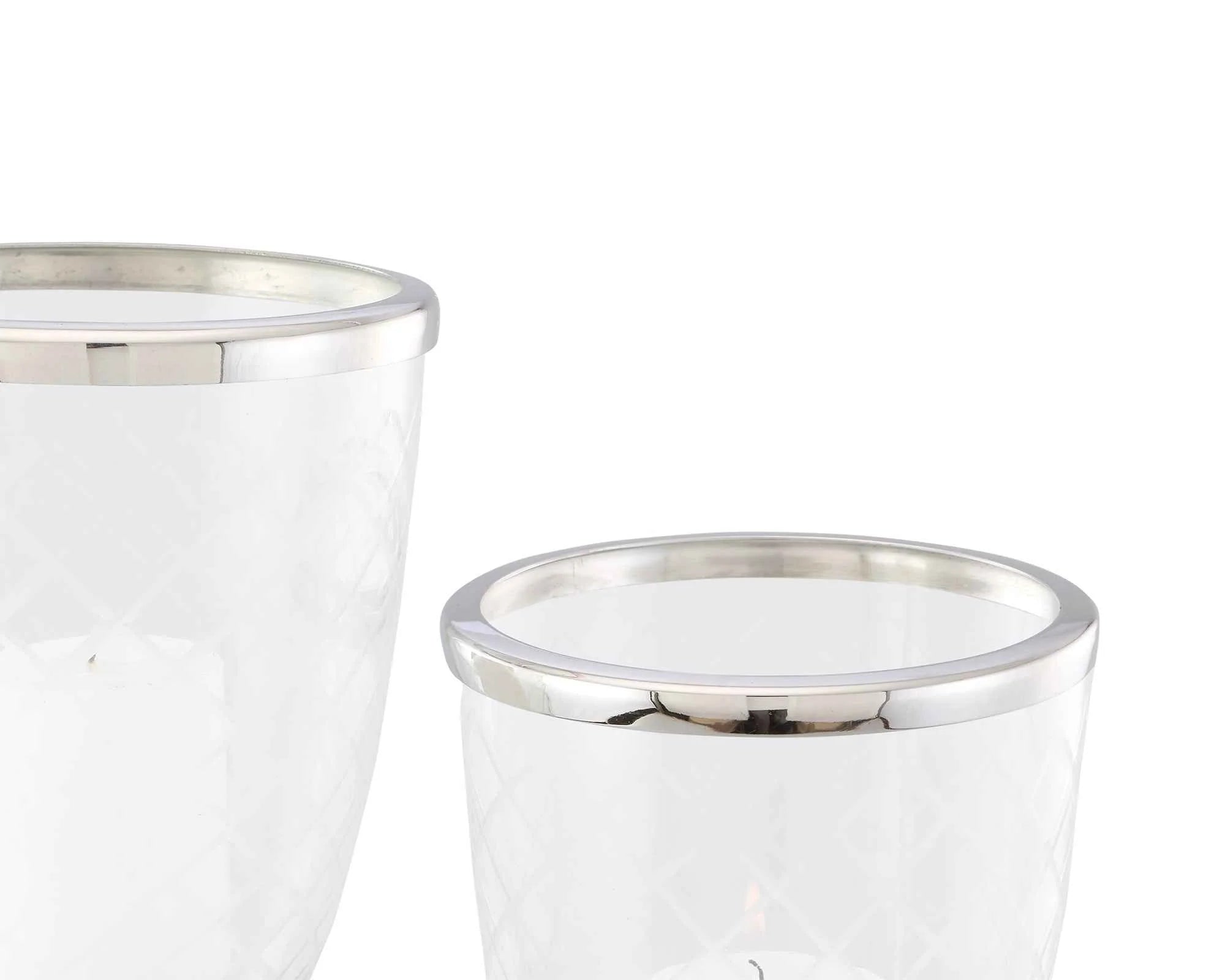 Set of 2 Baluster Nickel & Glass Hurricane Candle Holders