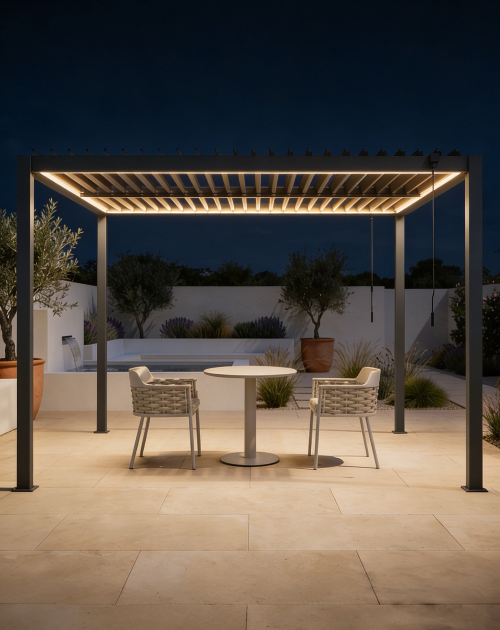 PURE 3x3m Pergola with Manual Louvered Roof and solar powered lighting