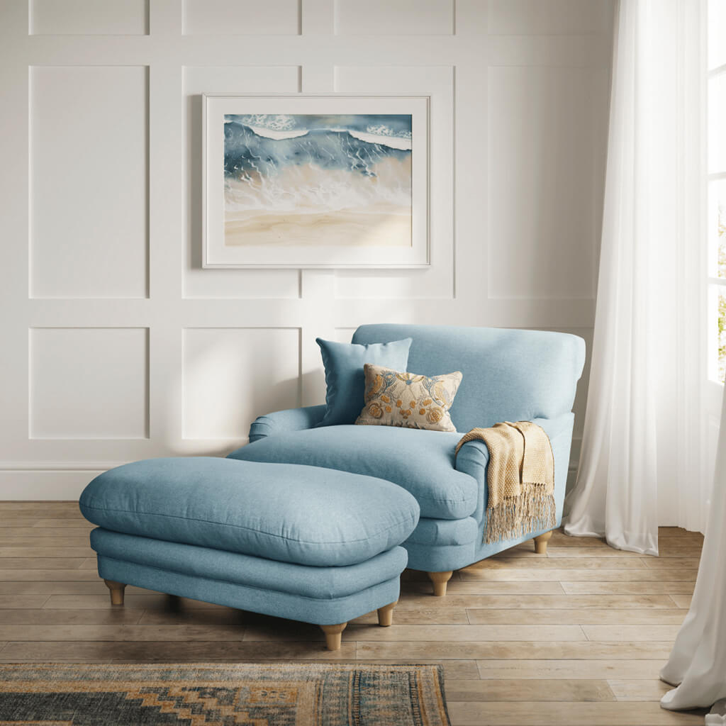 Plumpton Footstool Duck Egg Blue Weave