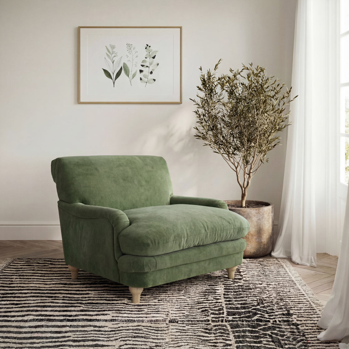 Plumpton Vine Green Chenille Armchair