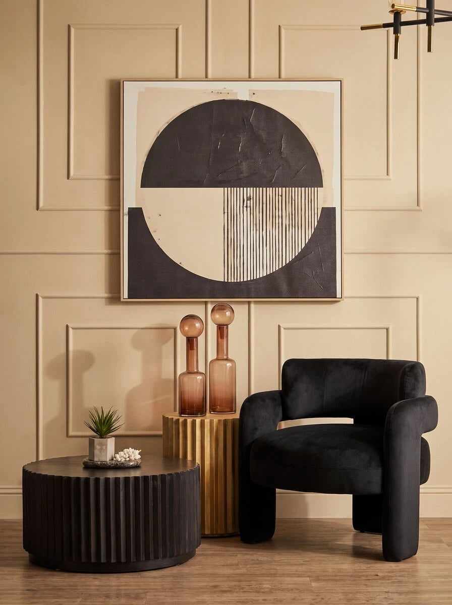 Crescent Black Velvet Curved Armchair