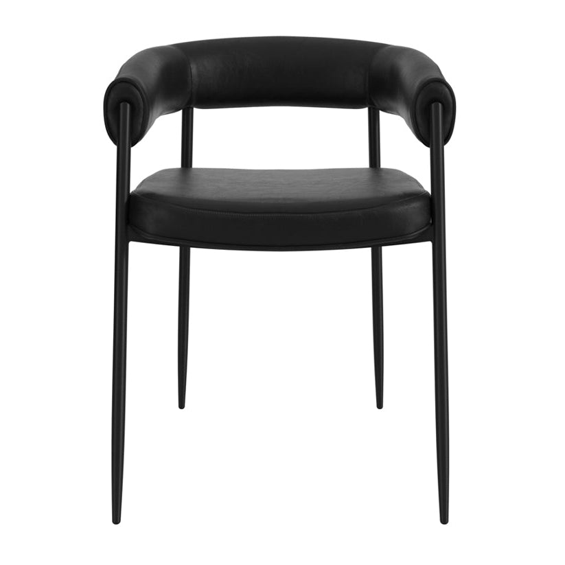 Set of 2 Queens Black Leather Curved Dining Chair