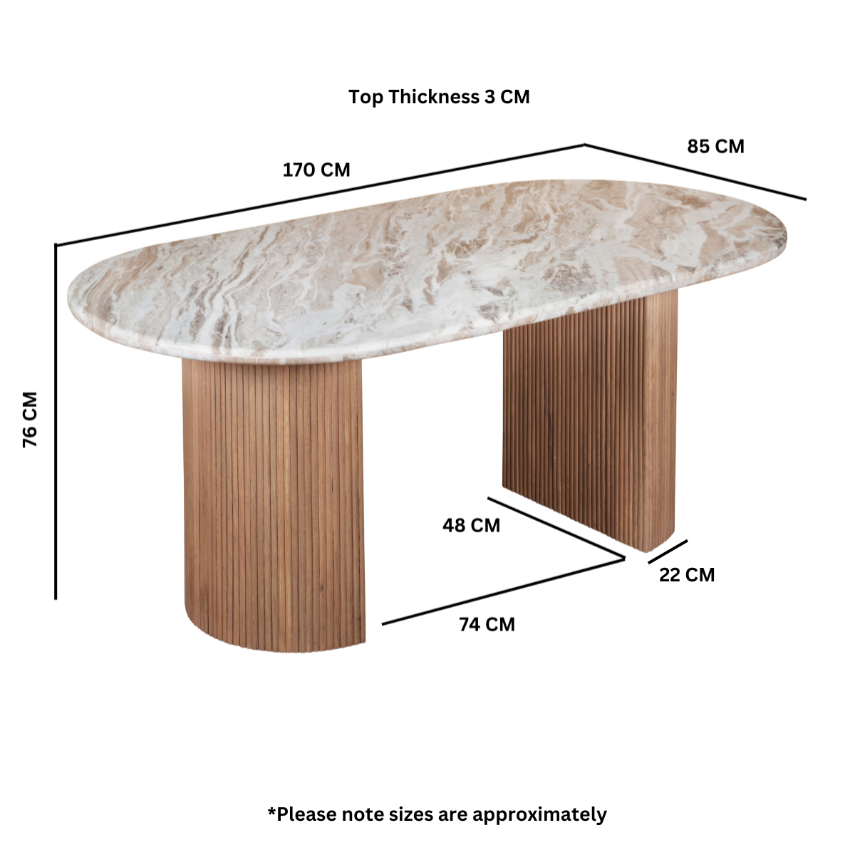 Houston Mango Wood & Marble Pedestal Dining Table 170cm