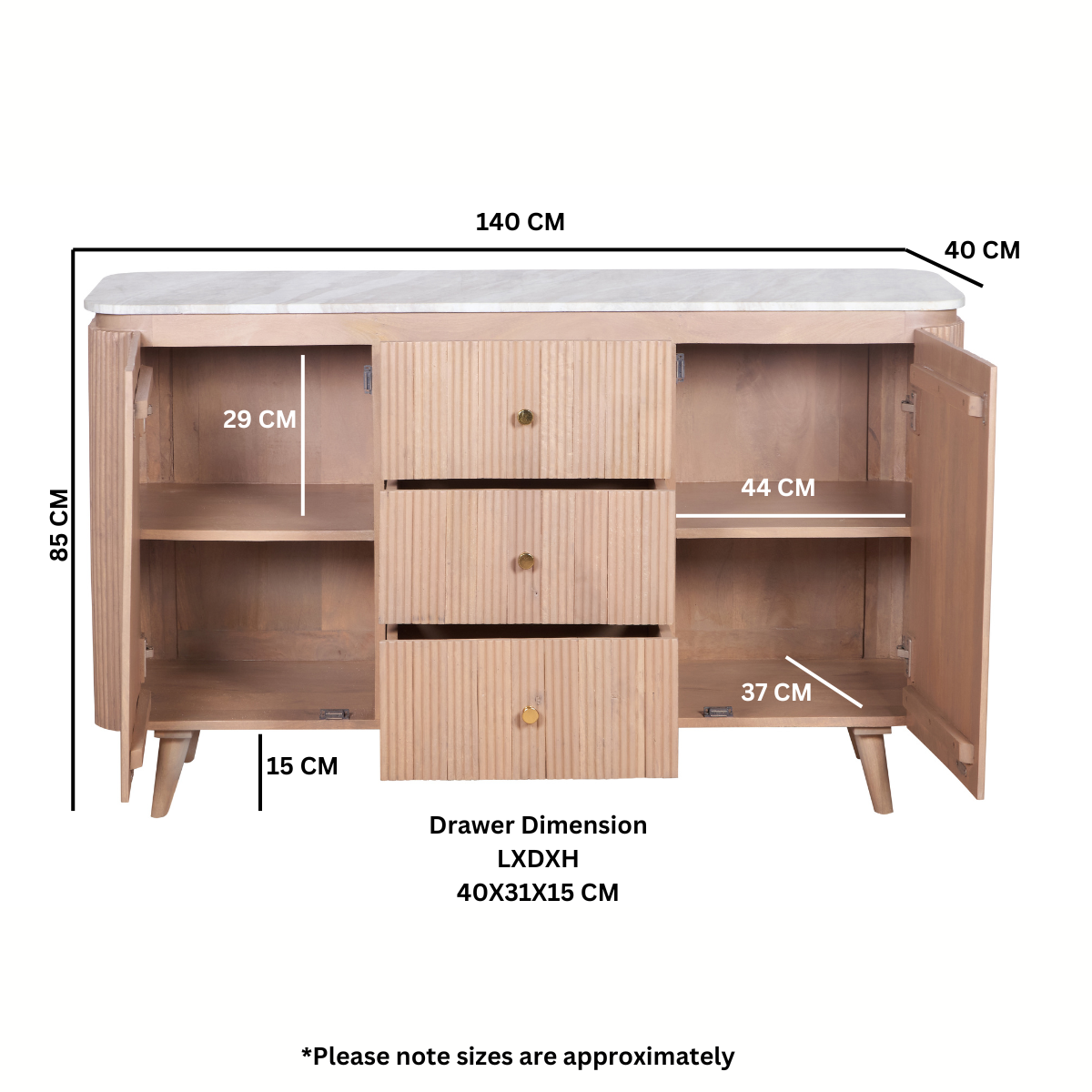 Houston Mango Wood & Marble Sideboard XL