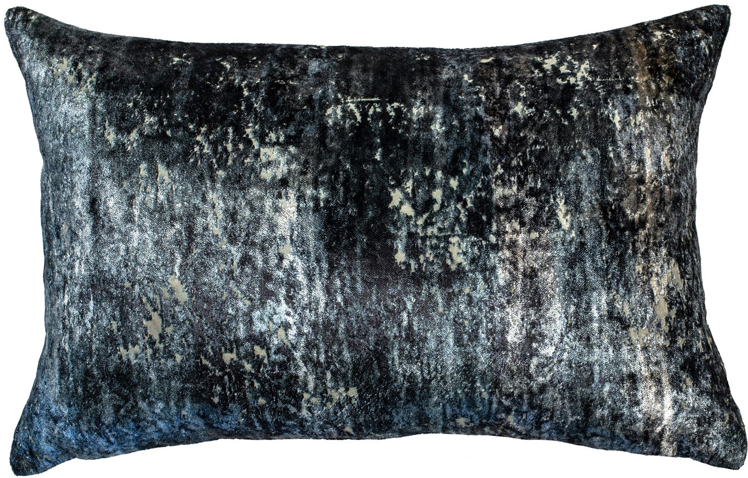 Malini Brienne Blue Velvet Distressed Rectangle Cushion 35x55