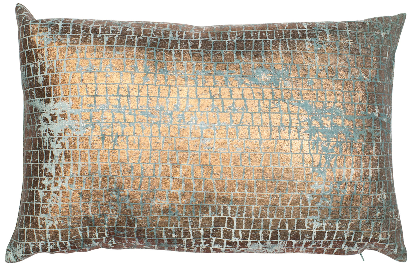 Malini Jupiter Copper Foil On Seafoam Velvet Rectangle Cushion 35x55