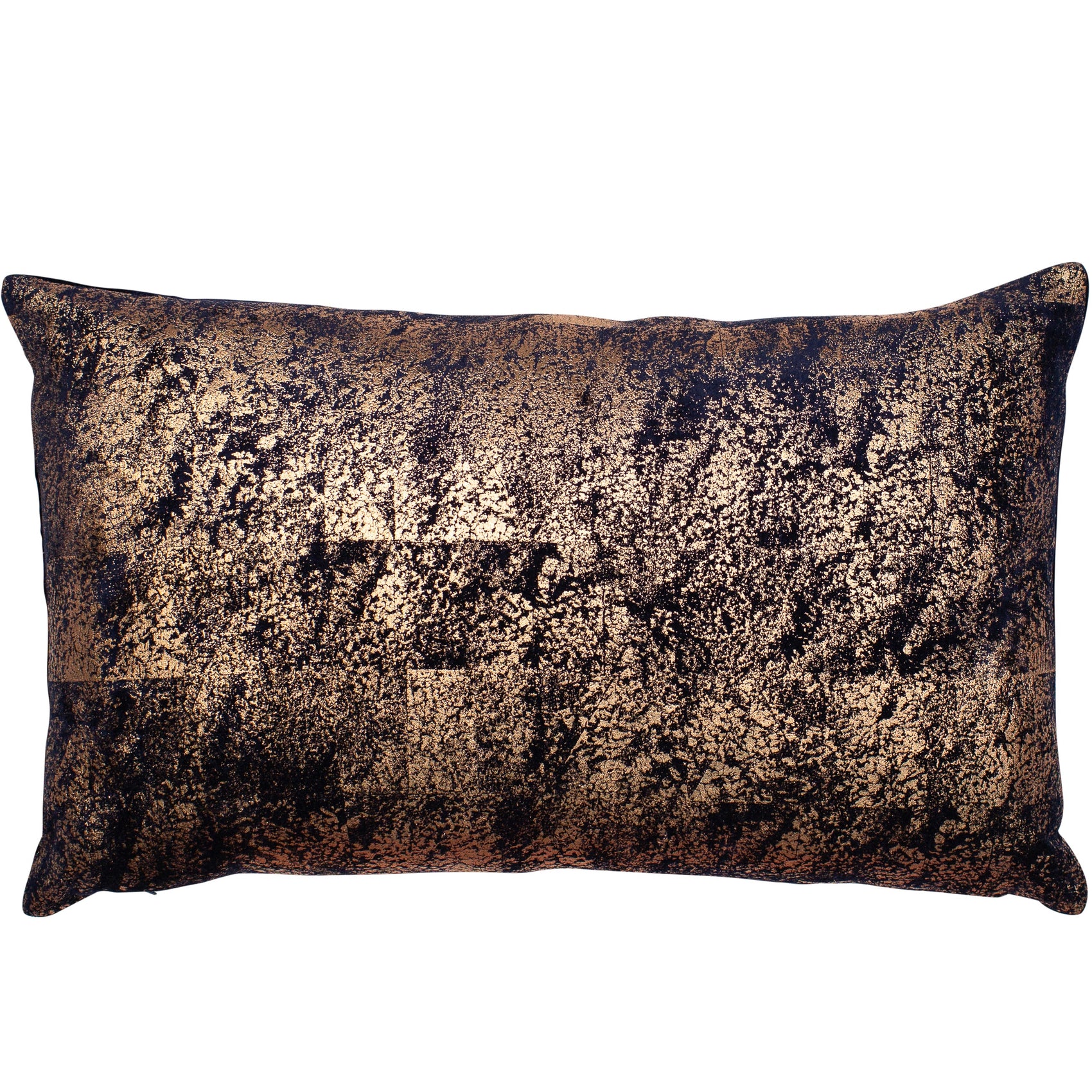 Malini Neptune Copper Foil On Navy Velvet Rectangle Cushion 35x55