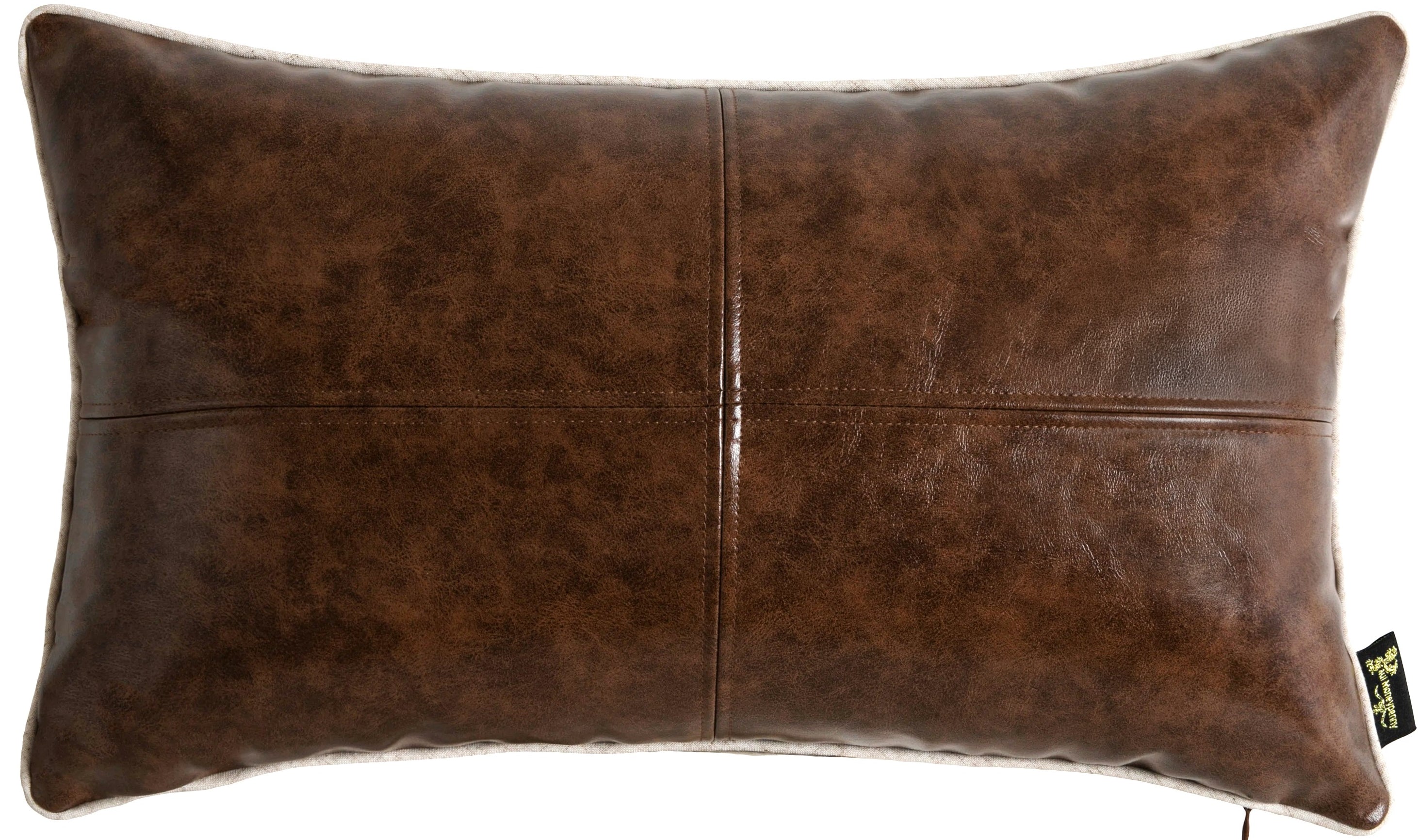 PM BROWN FAUX LEATHER 4 PATCH CUSHION 30 X 50