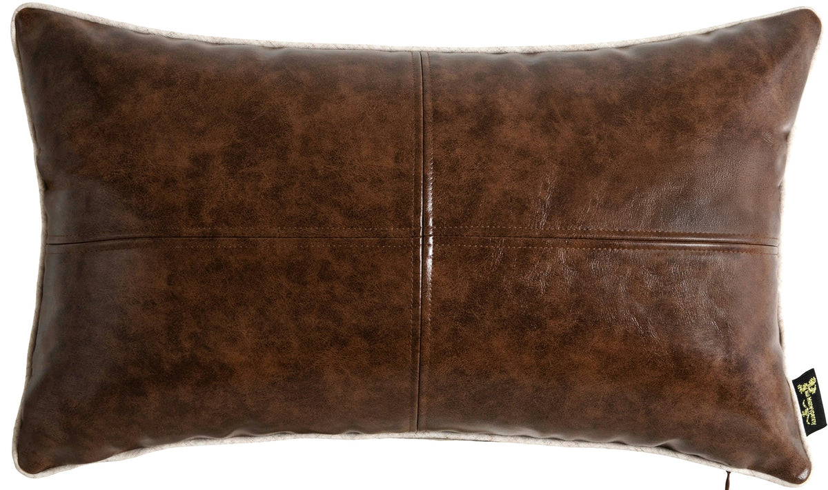 PM BROWN FAUX LEATHER 4 PATCH CUSHION 30 X 50