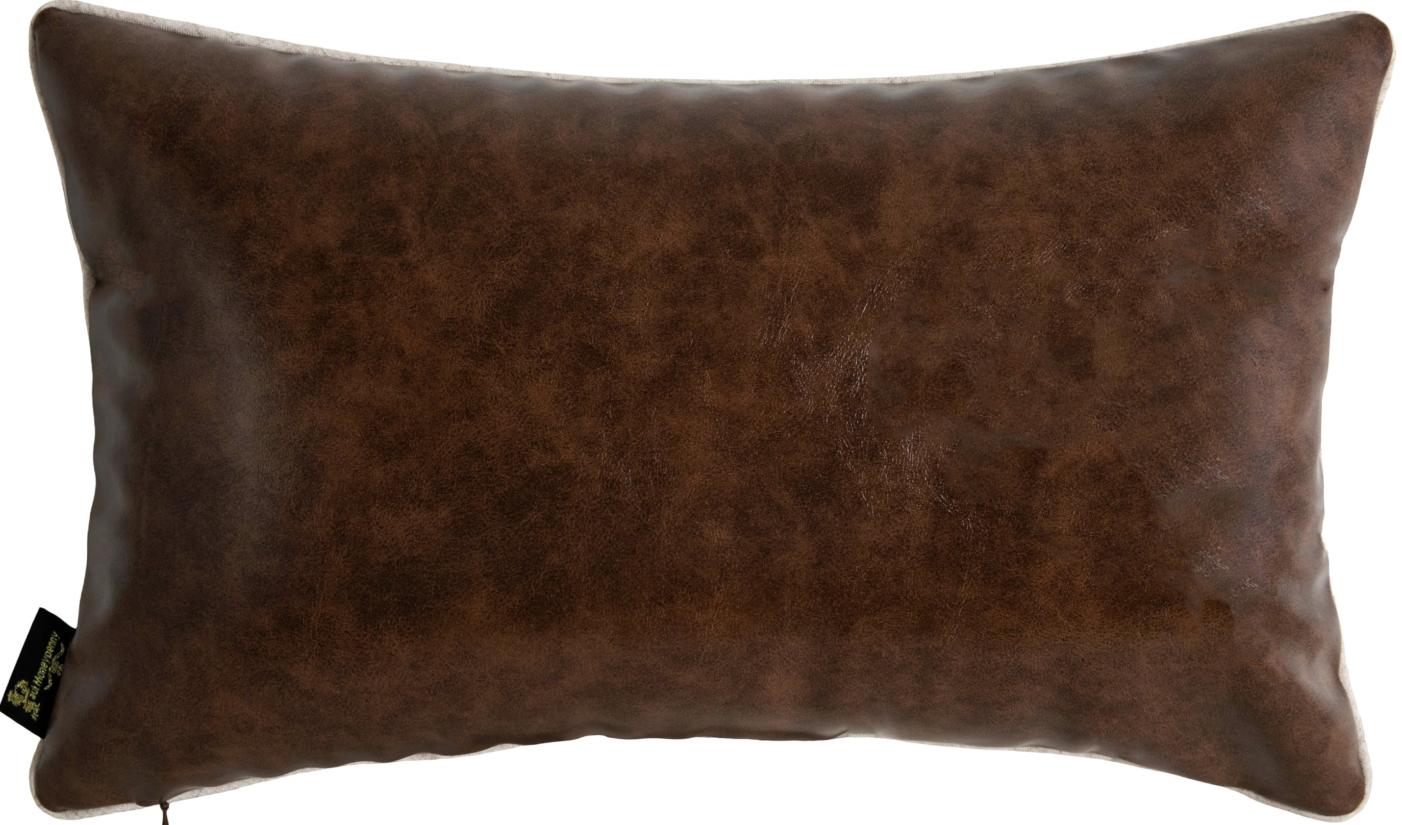 PM BROWN FAUX LEATHER 4 PATCH CUSHION 30 X 50
