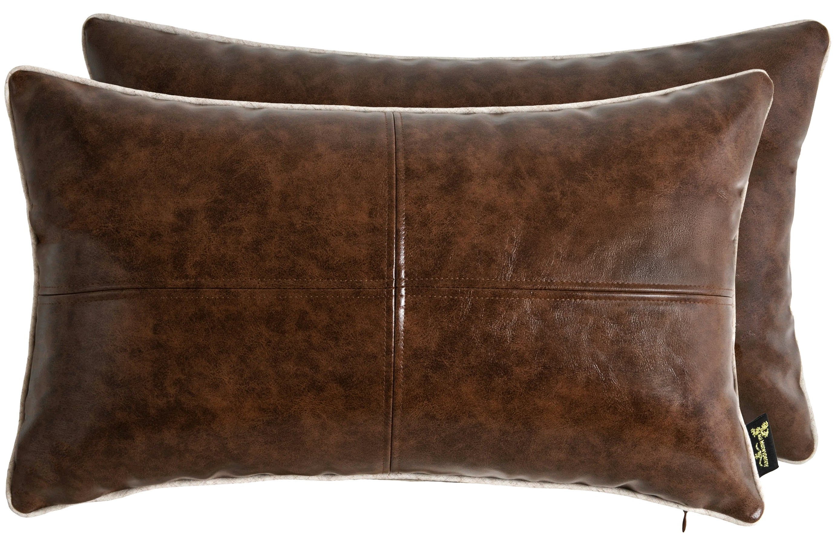 PM BROWN FAUX LEATHER 4 PATCH CUSHION 30 X 50