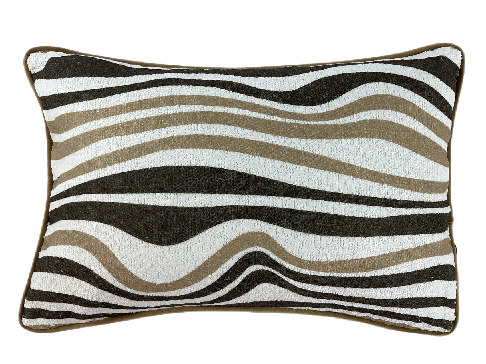 Malini Zara Wave Print On Boucle Coffee Rectangle Cushion 30x45
