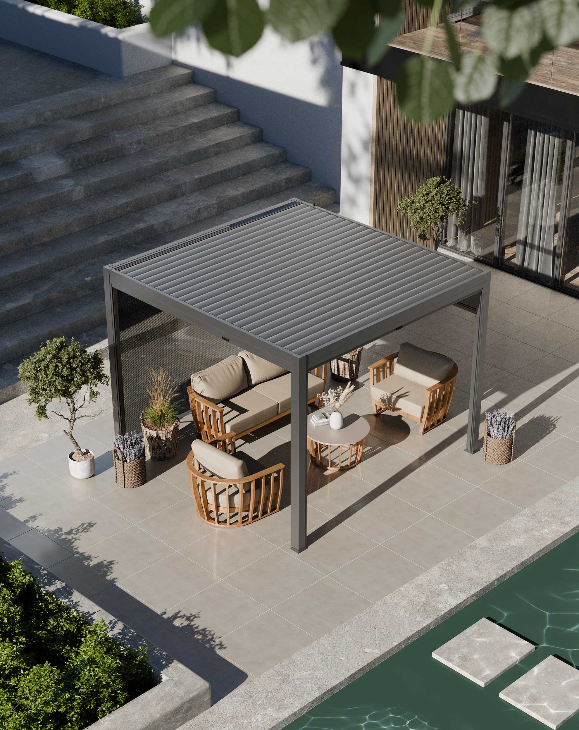 Luxe 3x3m Pergola with Solar Lighting System and Voice Control
