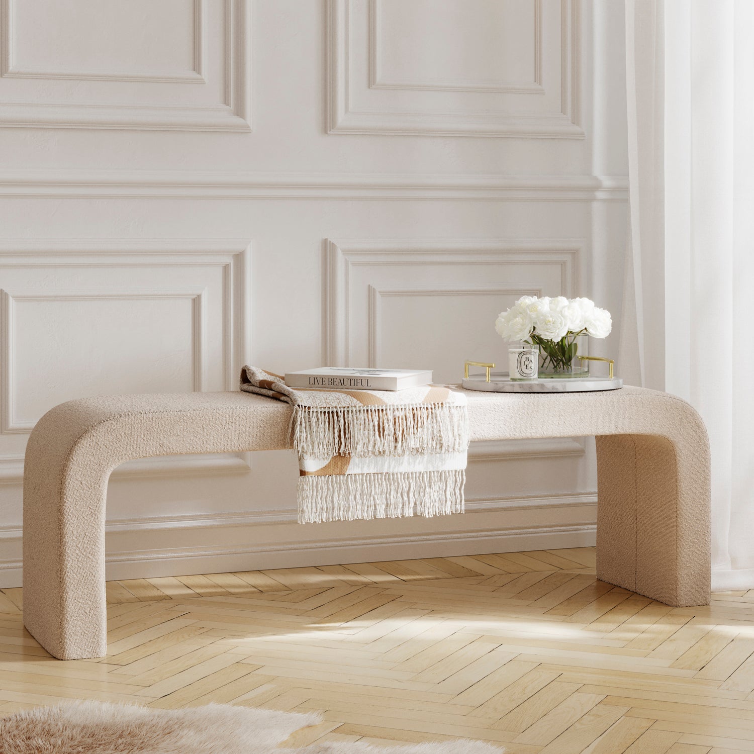 Ren Buff Cream Boucle Curved Bench