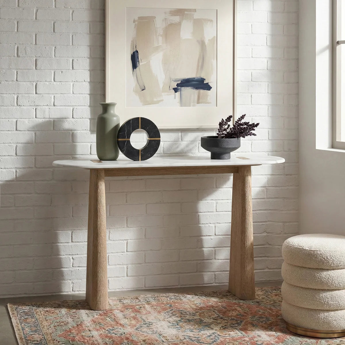 Brooklyn Oak Wood & White Marble Console Table