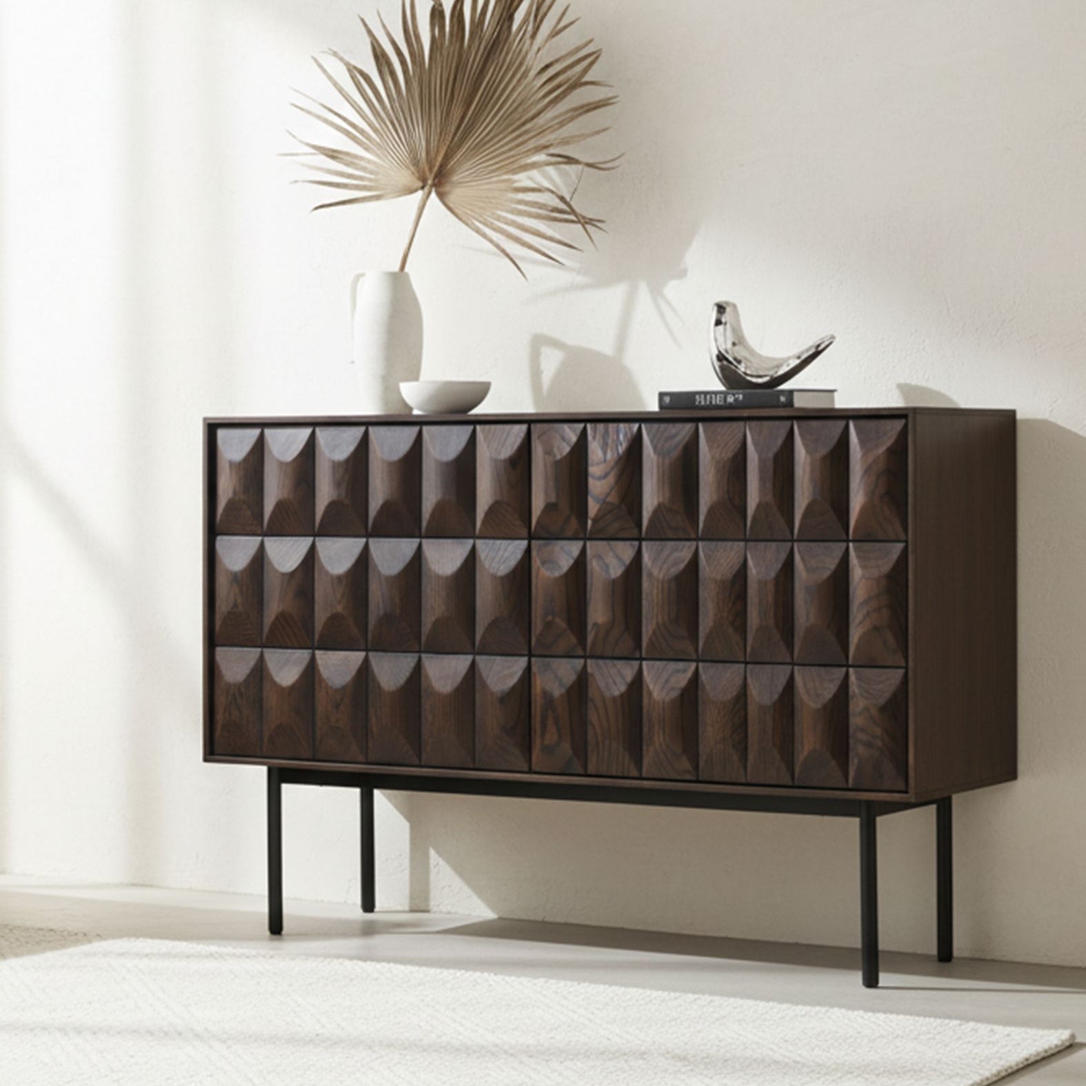 Theo Brown Wood Geometric 2-Door Sideboard