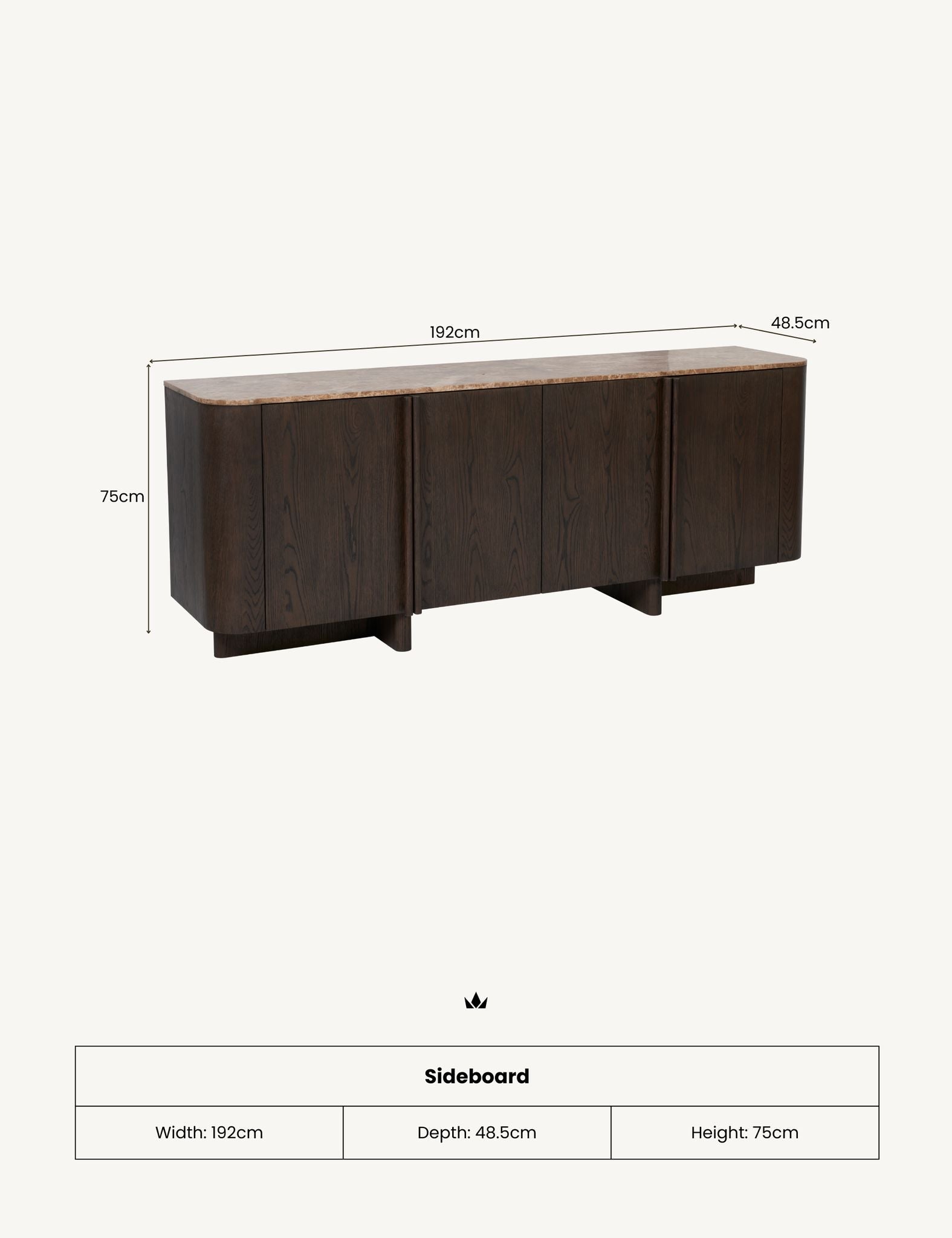 Theo Brown Wood 4-Door Sideboard with Marble Top