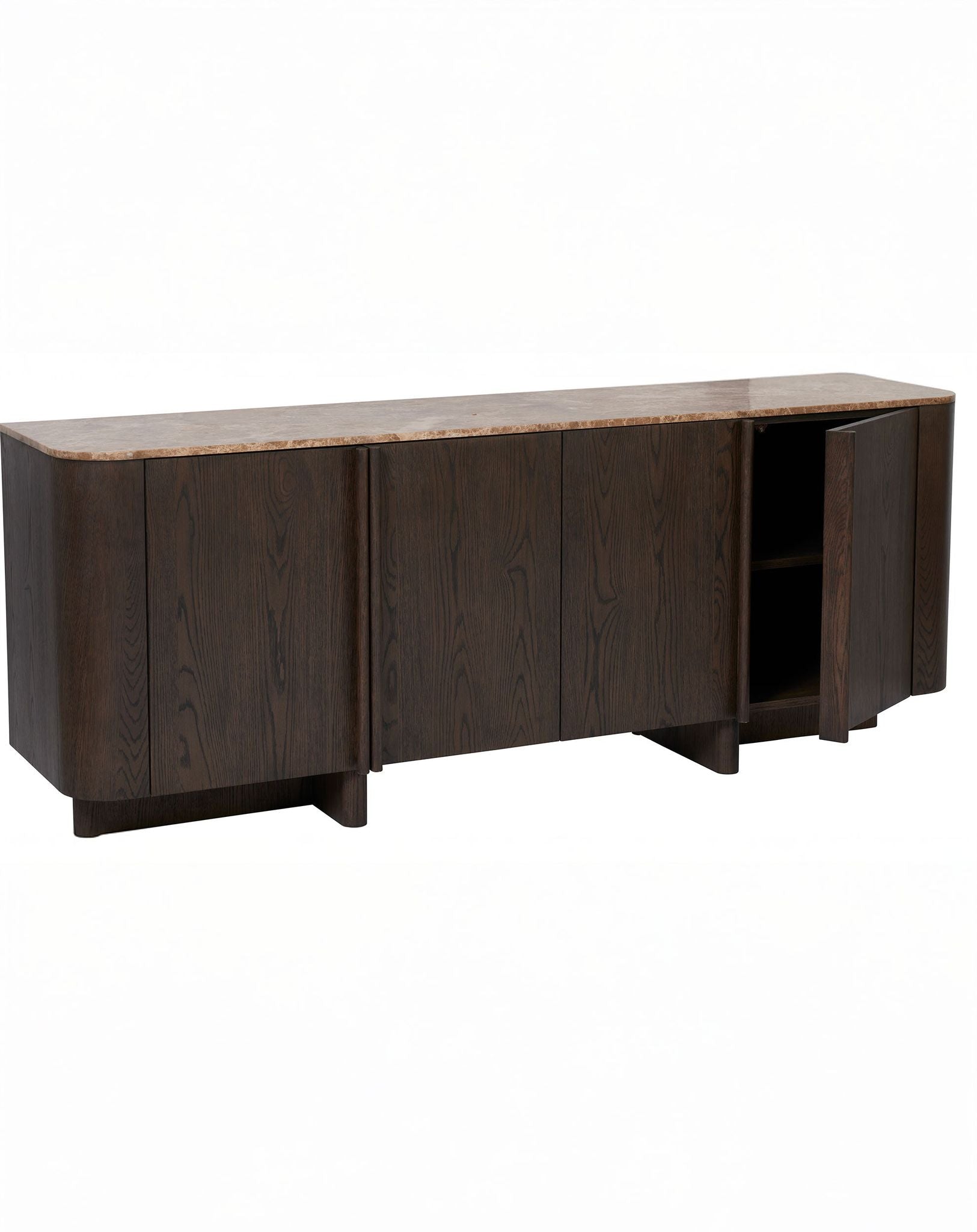 Theo Brown Wood 4-Door Sideboard with Marble Top
