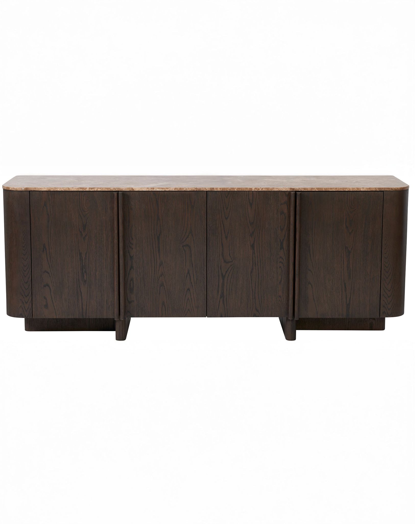 Theo Brown Wood 4-Door Sideboard with Marble Top
