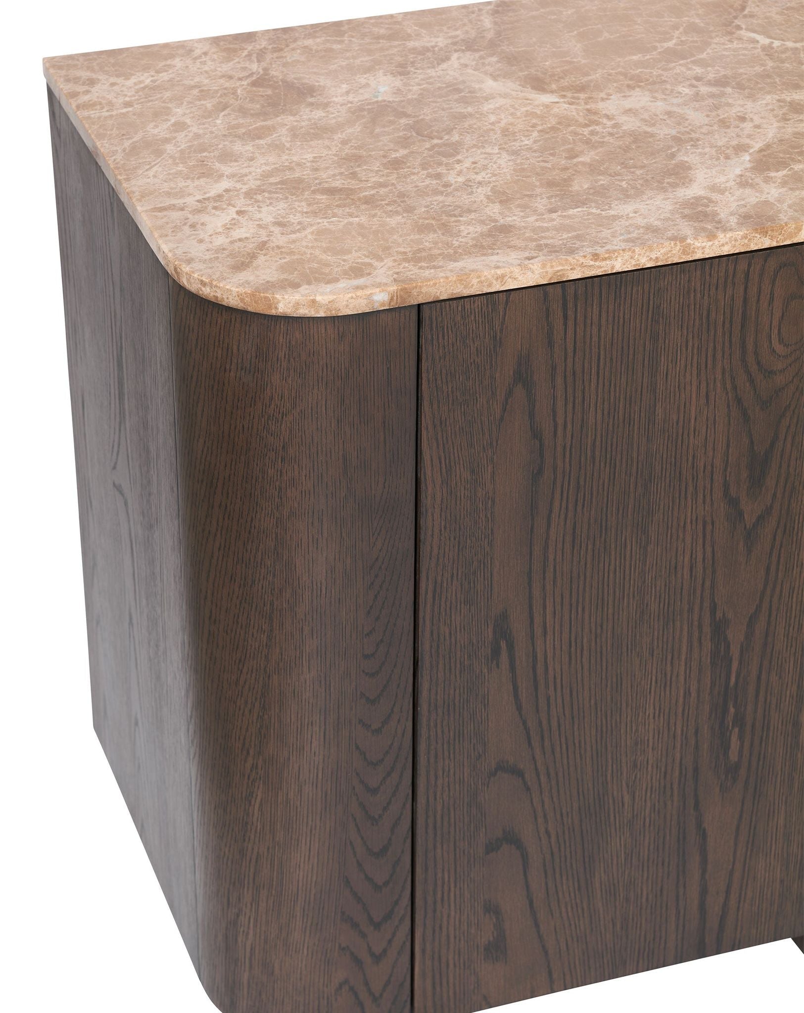 Theo Brown Wood 4-Door Sideboard with Marble Top