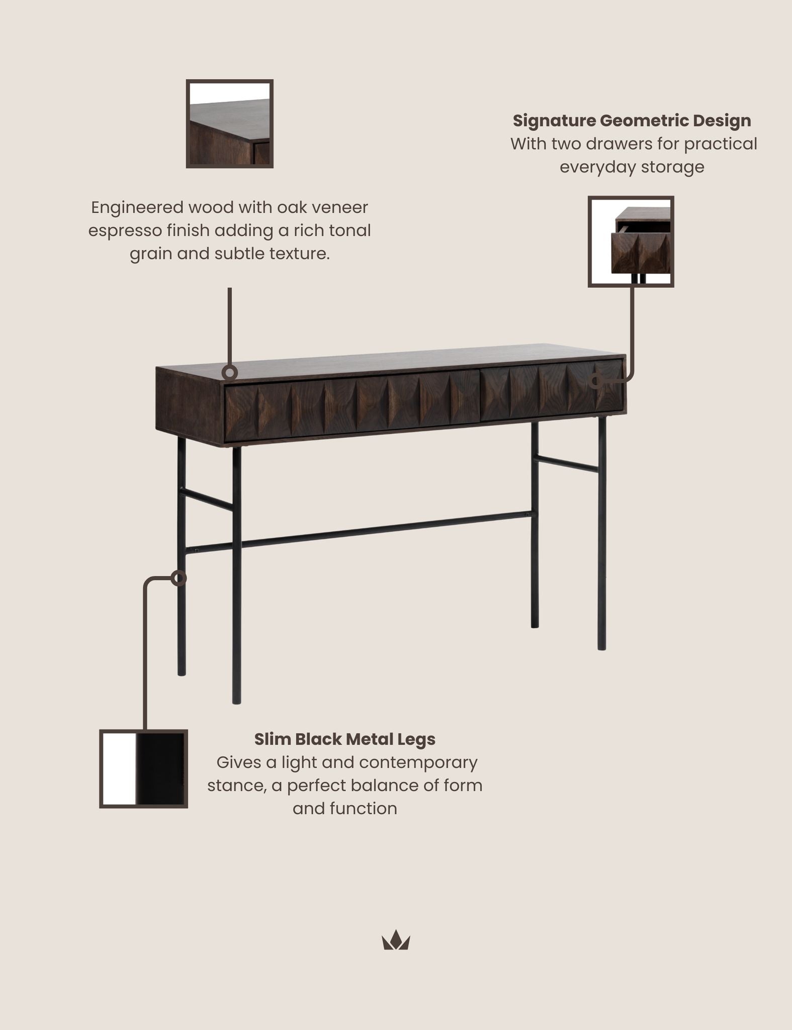 Theo Brown Wood Geometric Console Table