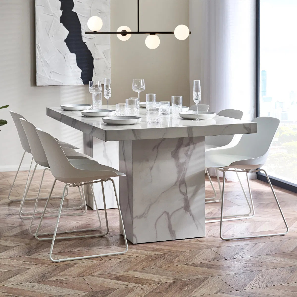 Kiso White Marble Effect Rectangle Dining Table | 6-8 Seater