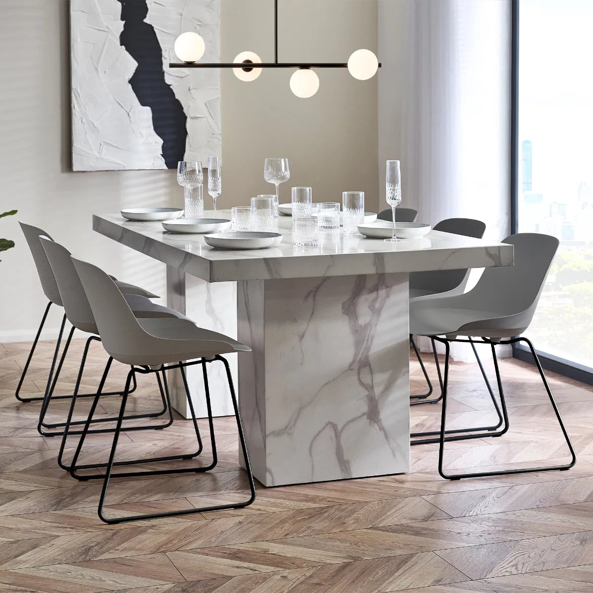 Kiso White Marble Effect Rectangle Dining Table | 6-8 Seater