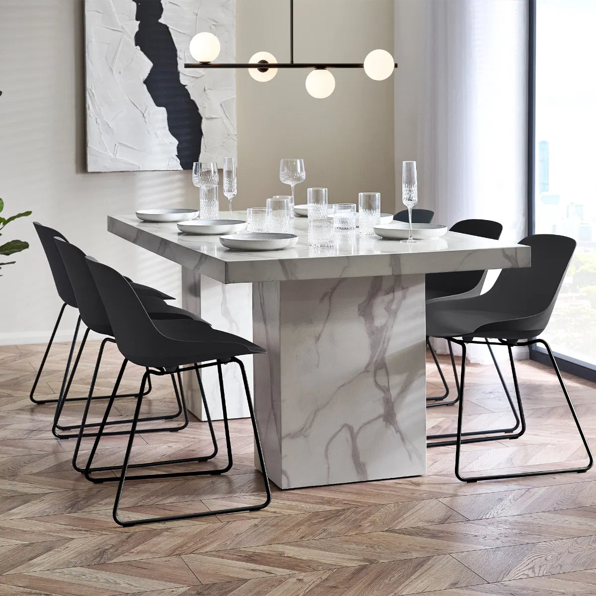 Kiso White Marble Effect Rectangle Dining Table | 6-8 Seater