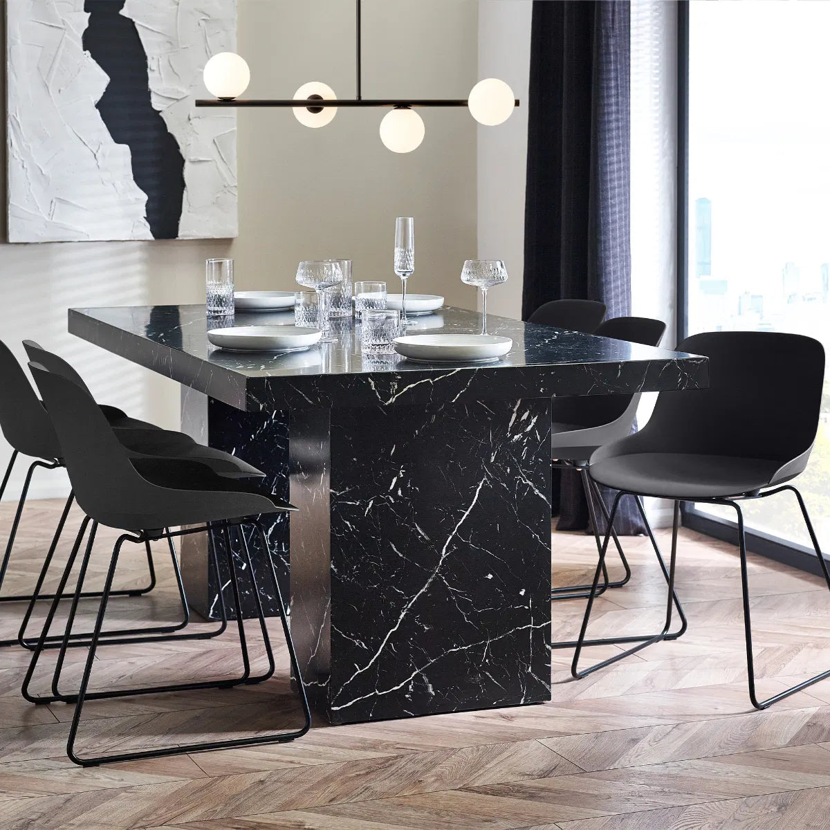 Kiso Black Marble Effect Rectangle Dining Table | 6-8 Seater