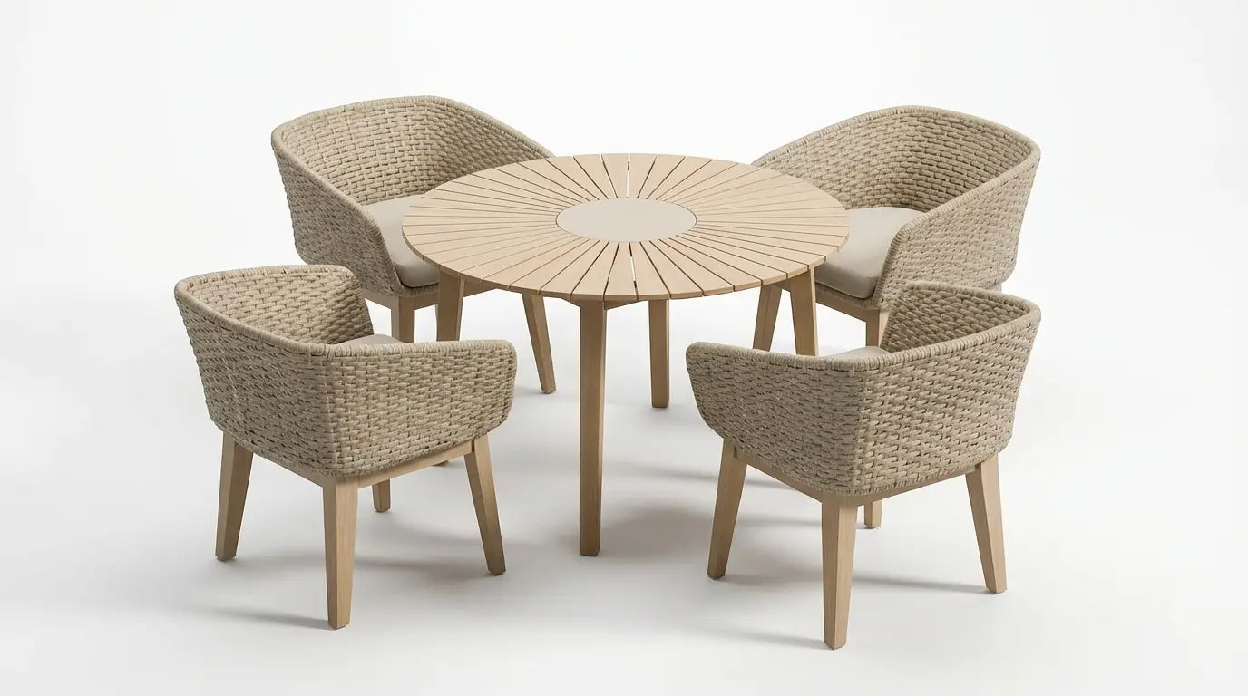Bella 4 Seater Wood Round Sunray with Terrazzo Insert Dining Set with Tess Dawn Chairs