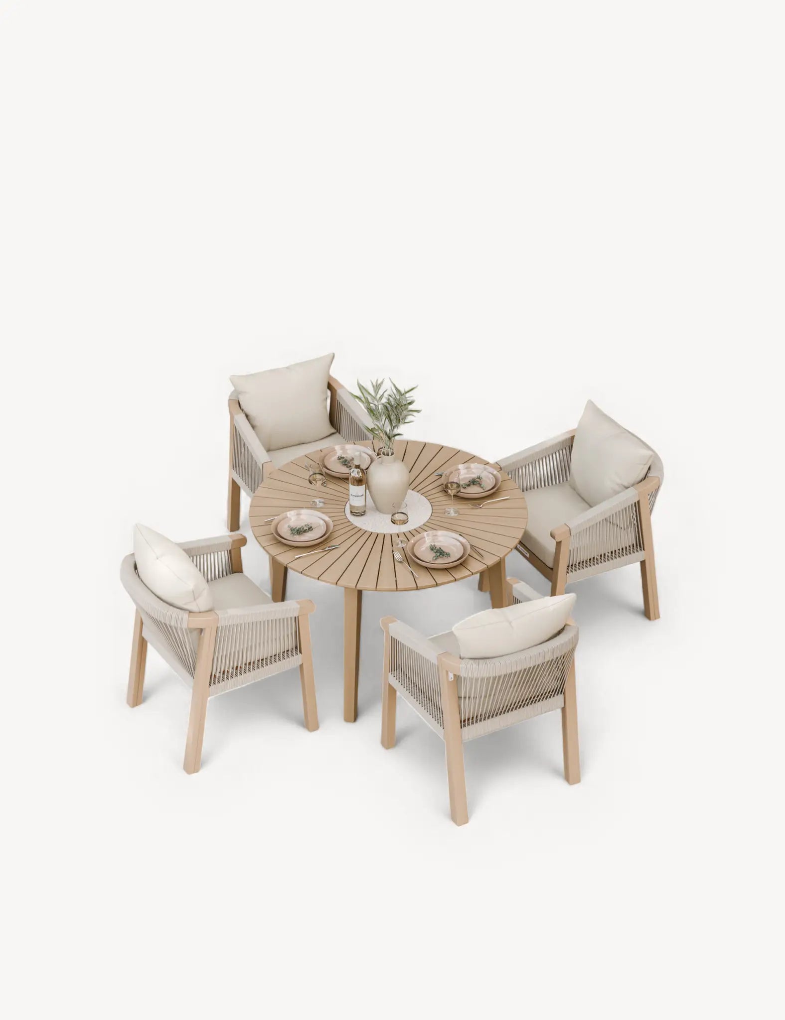 Bella 4 Seater Wood Round Sunray with Terrazzo Insert Dining Set with Bella Dining Chairs