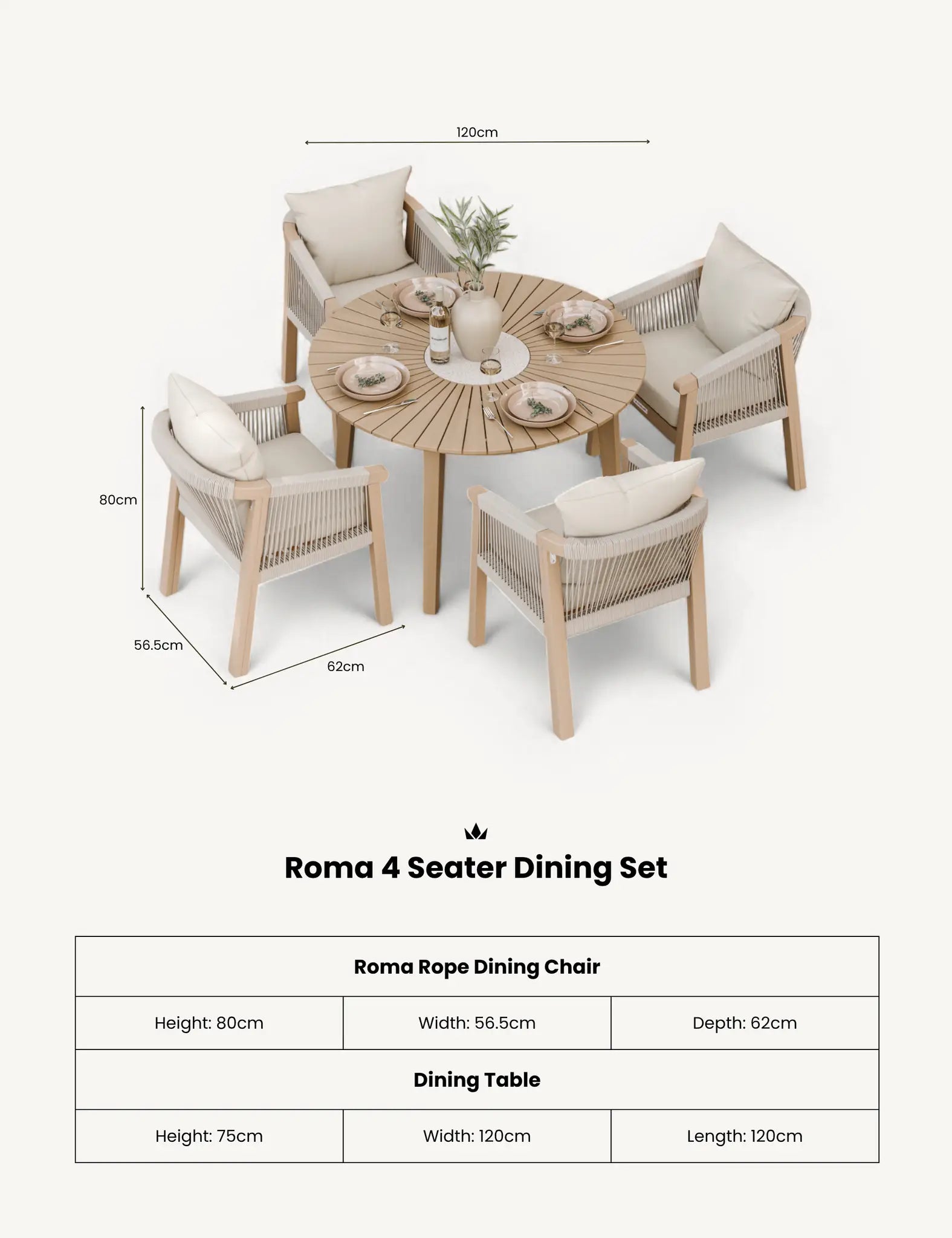 Bella 4 Seater Wood Round Sunray with Terrazzo Insert Dining Set with Bella Dining Chairs