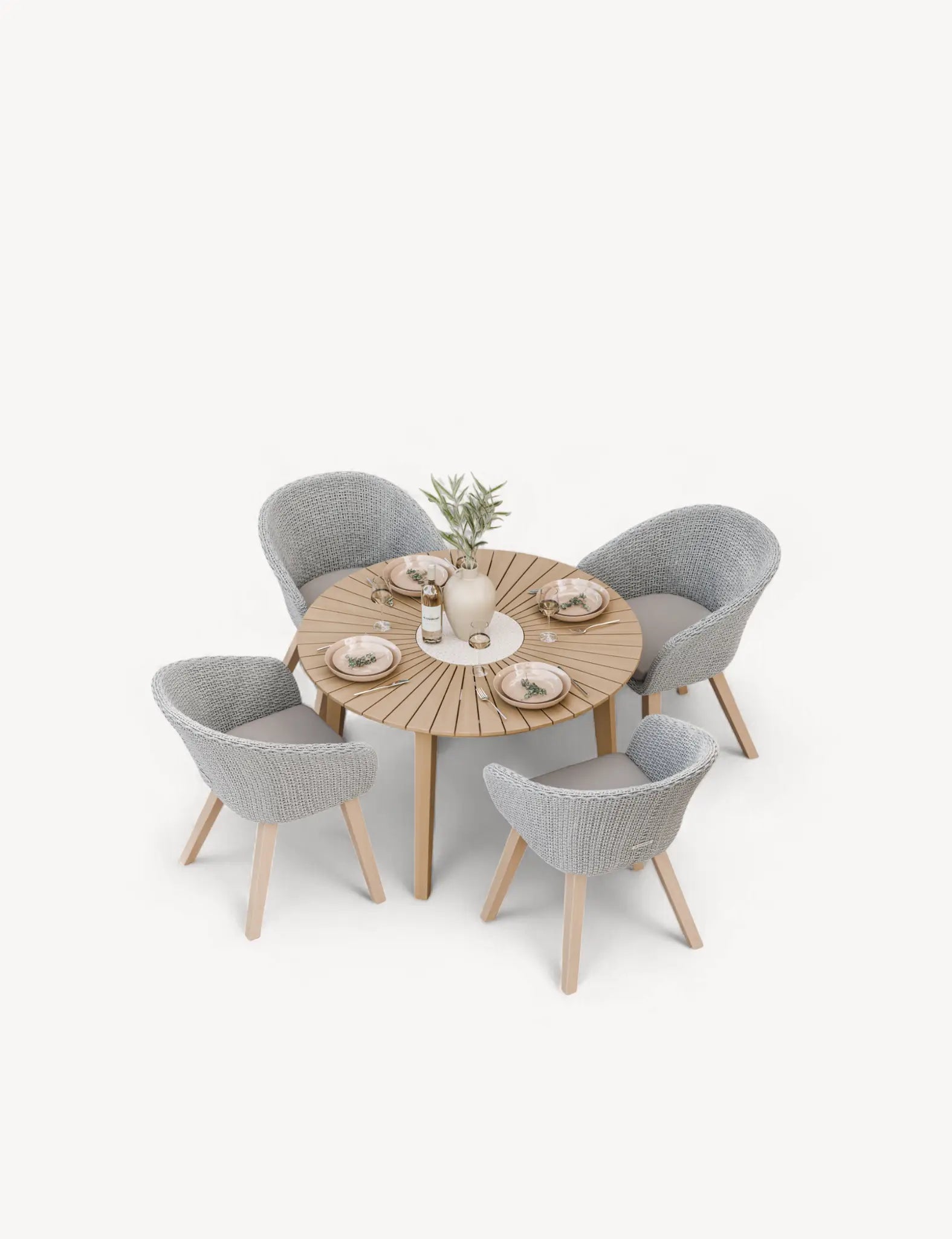 Bella 4 Seater Wood Round Sunray with Terrazzo Insert Dining Set with Sol Dining Chairs