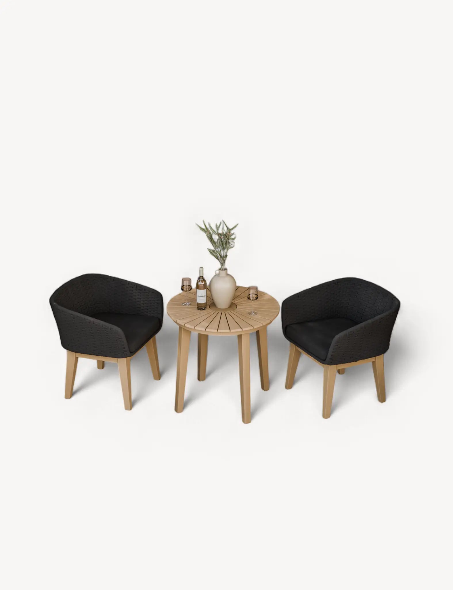 Bella 2 Seater Wood Round Sunray Bistro Dining Set with Tess Night Dining Chairs