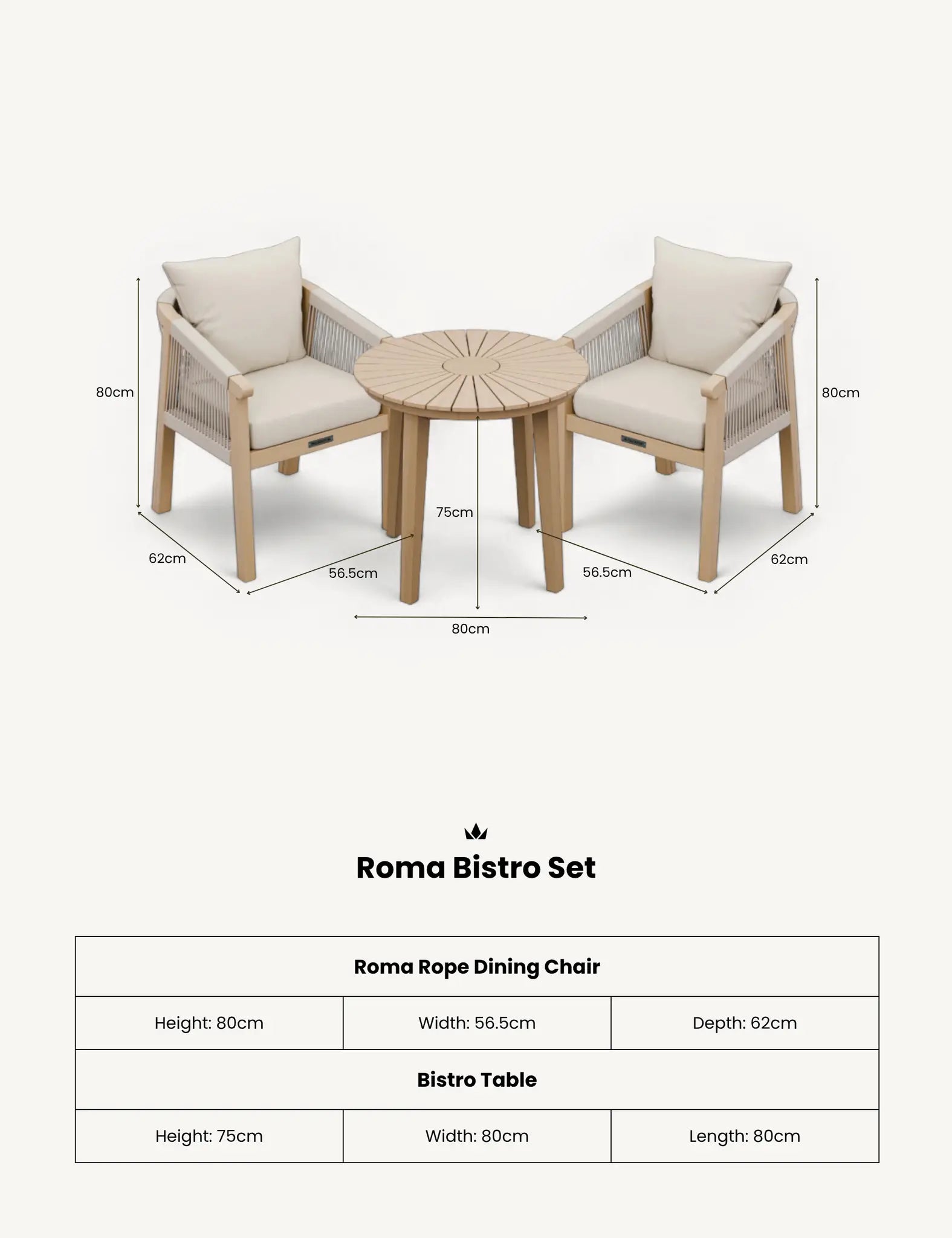 Bella 2 Seater Wood Round Sunray Bistro Dining Set with Bella Dining Chairs