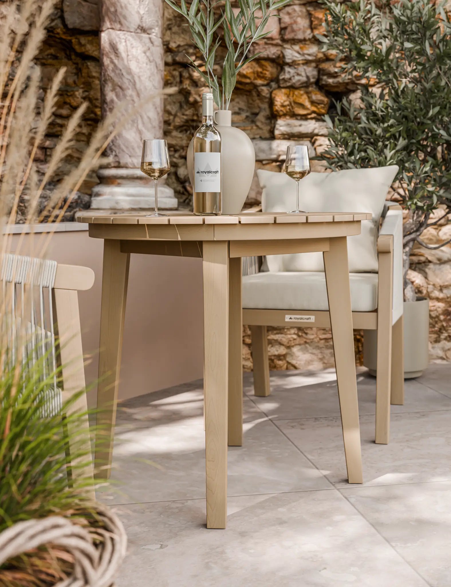 Bella 2 Seater Wood Round Sunray Bistro Dining Set with Bella Dining Chairs