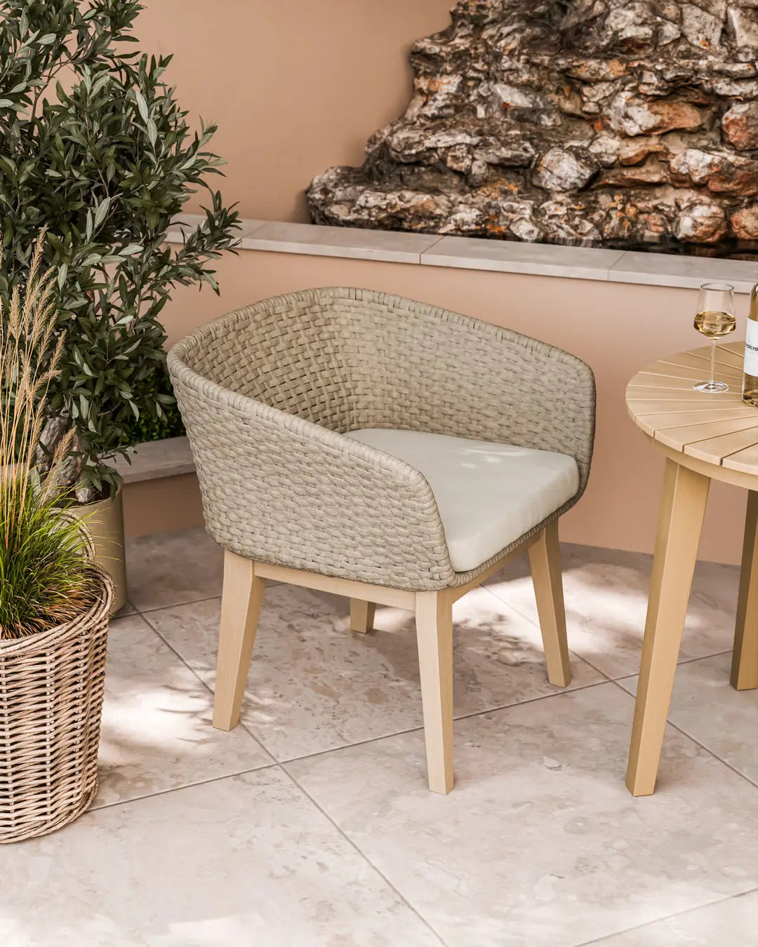 Bella 2 Seater Wood Round Sunray Bistro Dining Set with Tess Dawn Chair