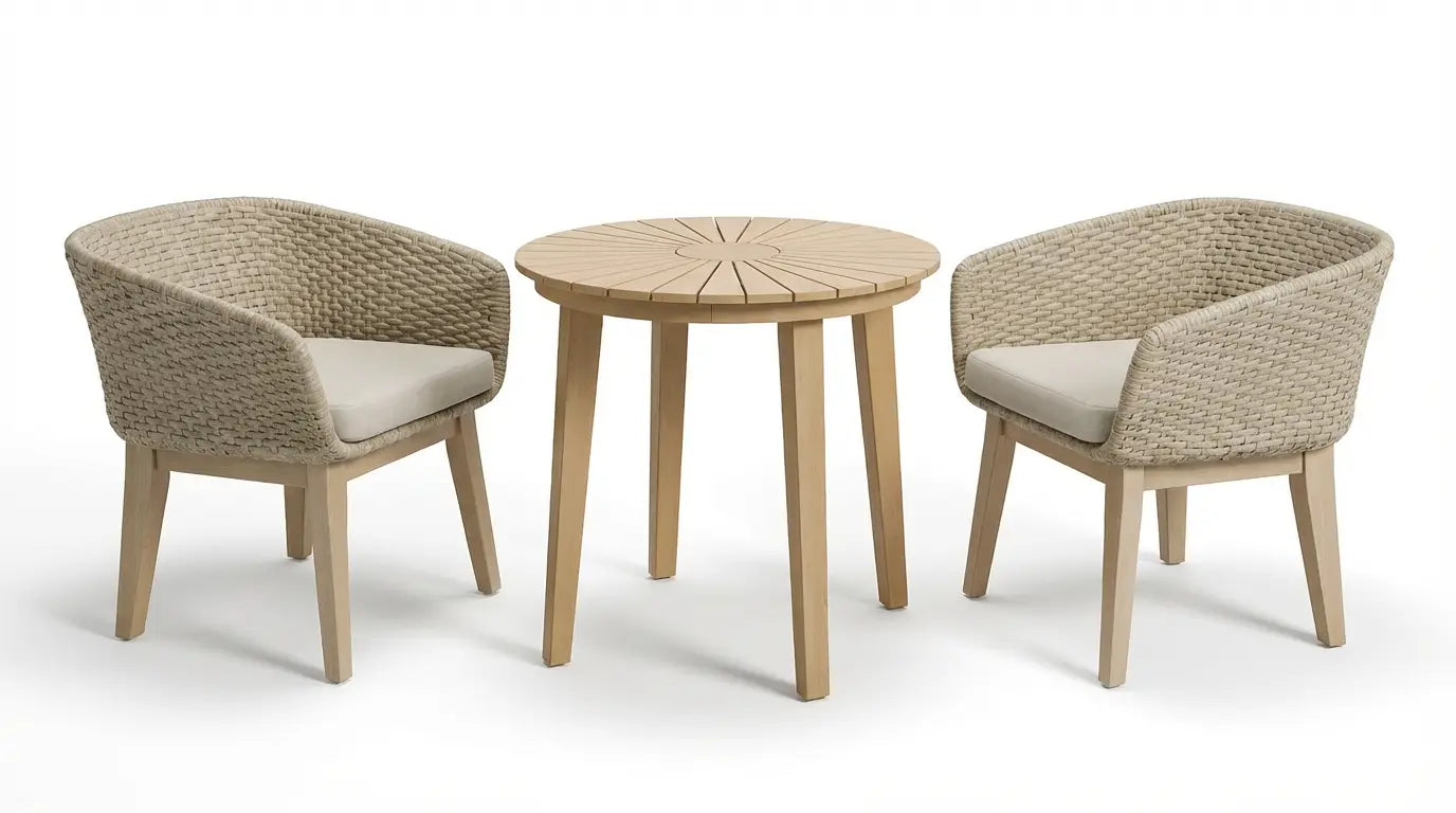 Bella 2 Seater Wood Round Sunray Bistro Dining Set with Tess Dawn Chair