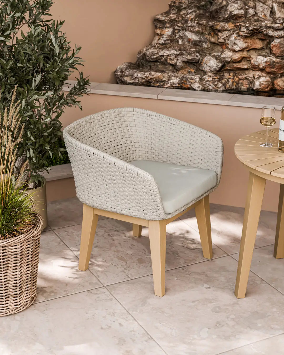 Bella 2 Seater Wood Round Sunray Bistro Dining Set with Tess Dusk Chair