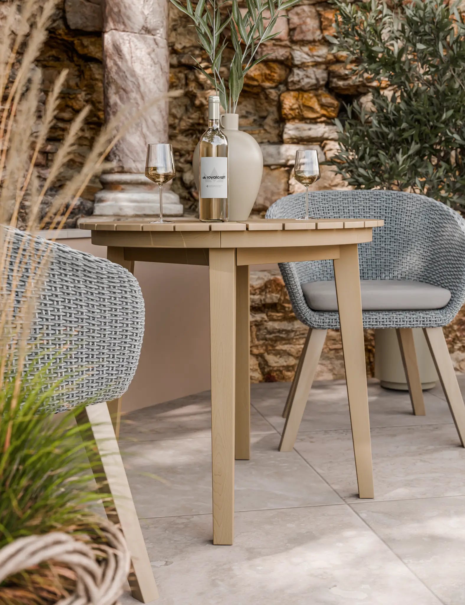 Bella 2 Seater Wood Round Sunray Bistro Dining Set with Sol Dining Chairs