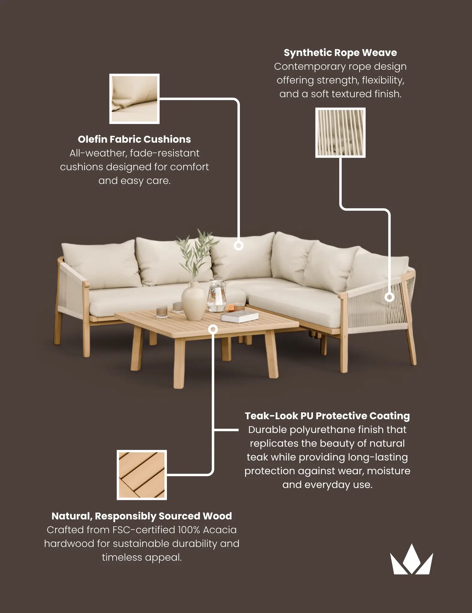 Bella 5 Seater Beige Corner Lounge Set with Square Coffee Table