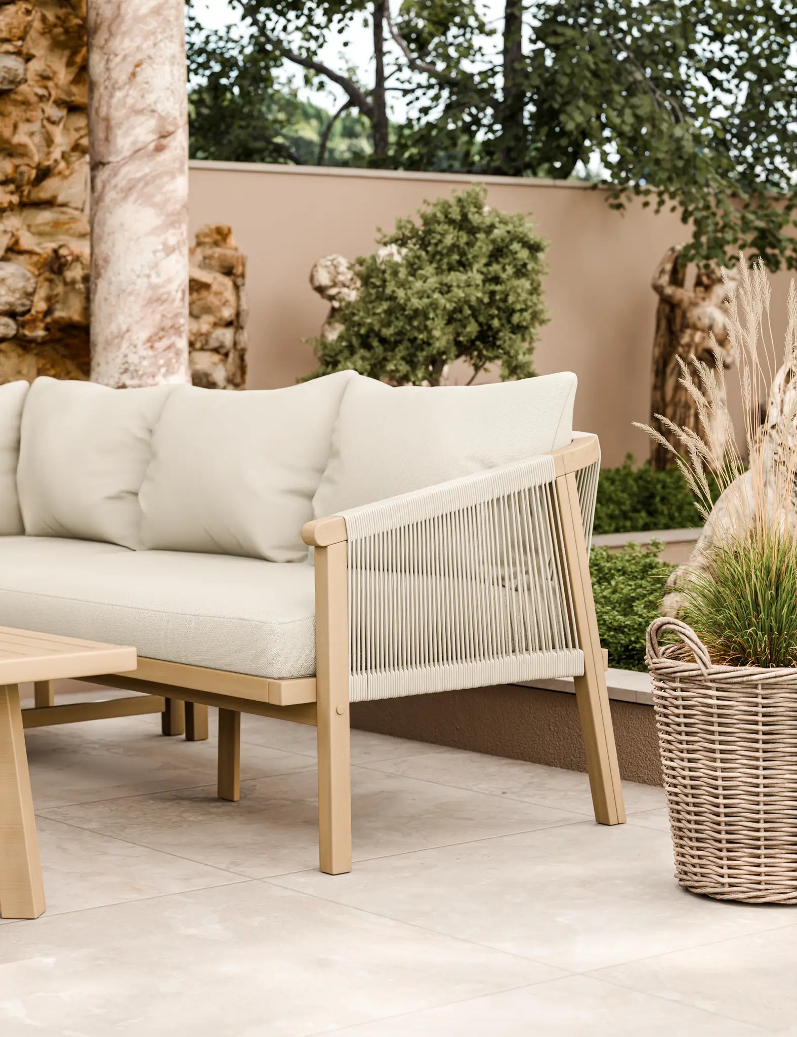 Bella 5 Seater Beige Corner Lounge Set with Square Coffee Table