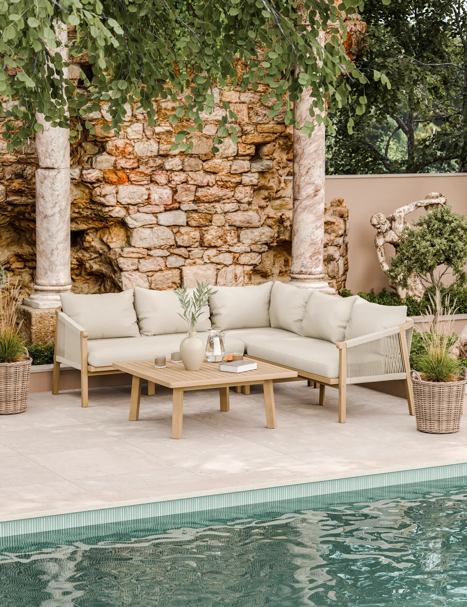 Bella 5 Seater Beige Corner Lounge Set with Square Coffee Table