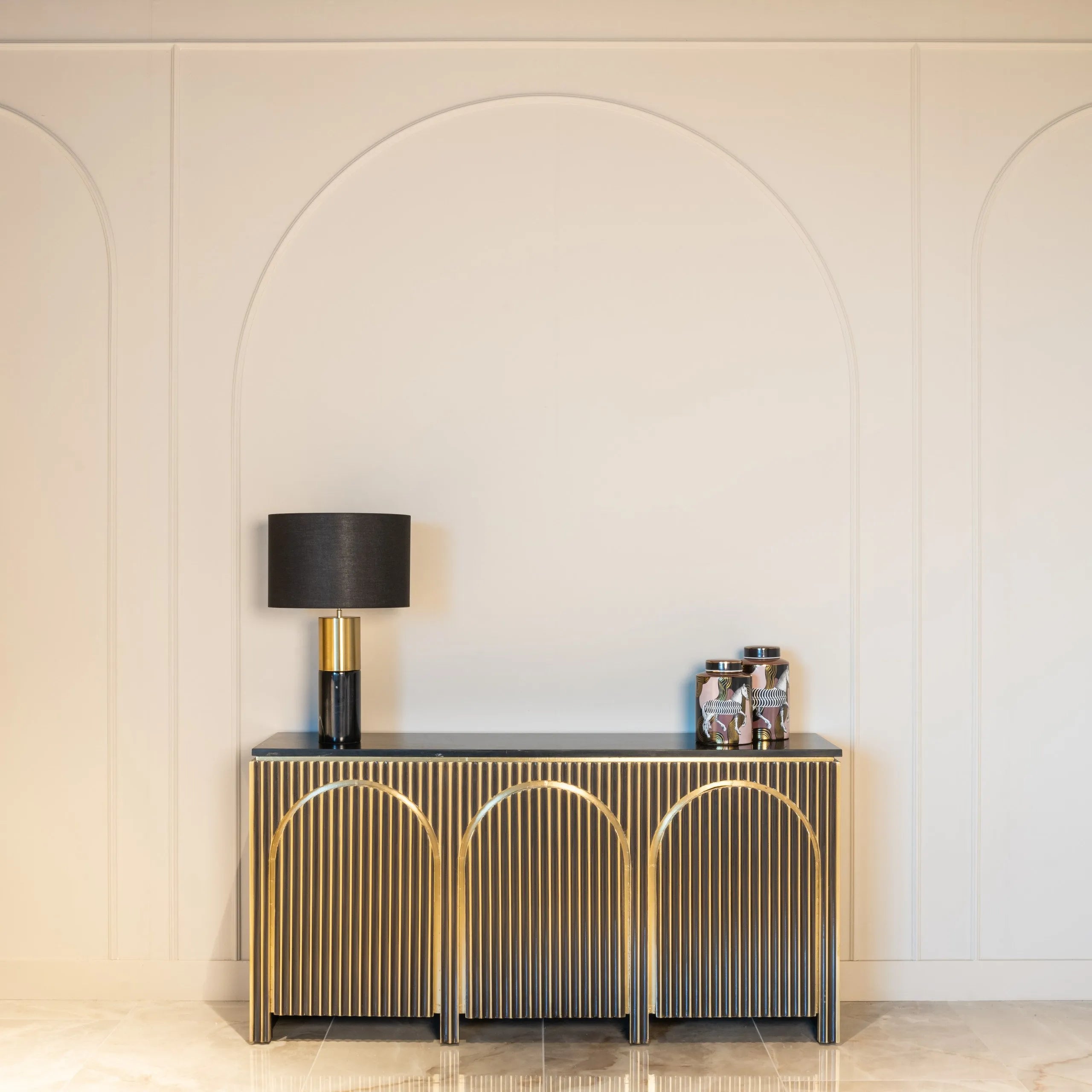 Richmond Interiors Les Arcs Brushed Gold & Black Marble Sideboard